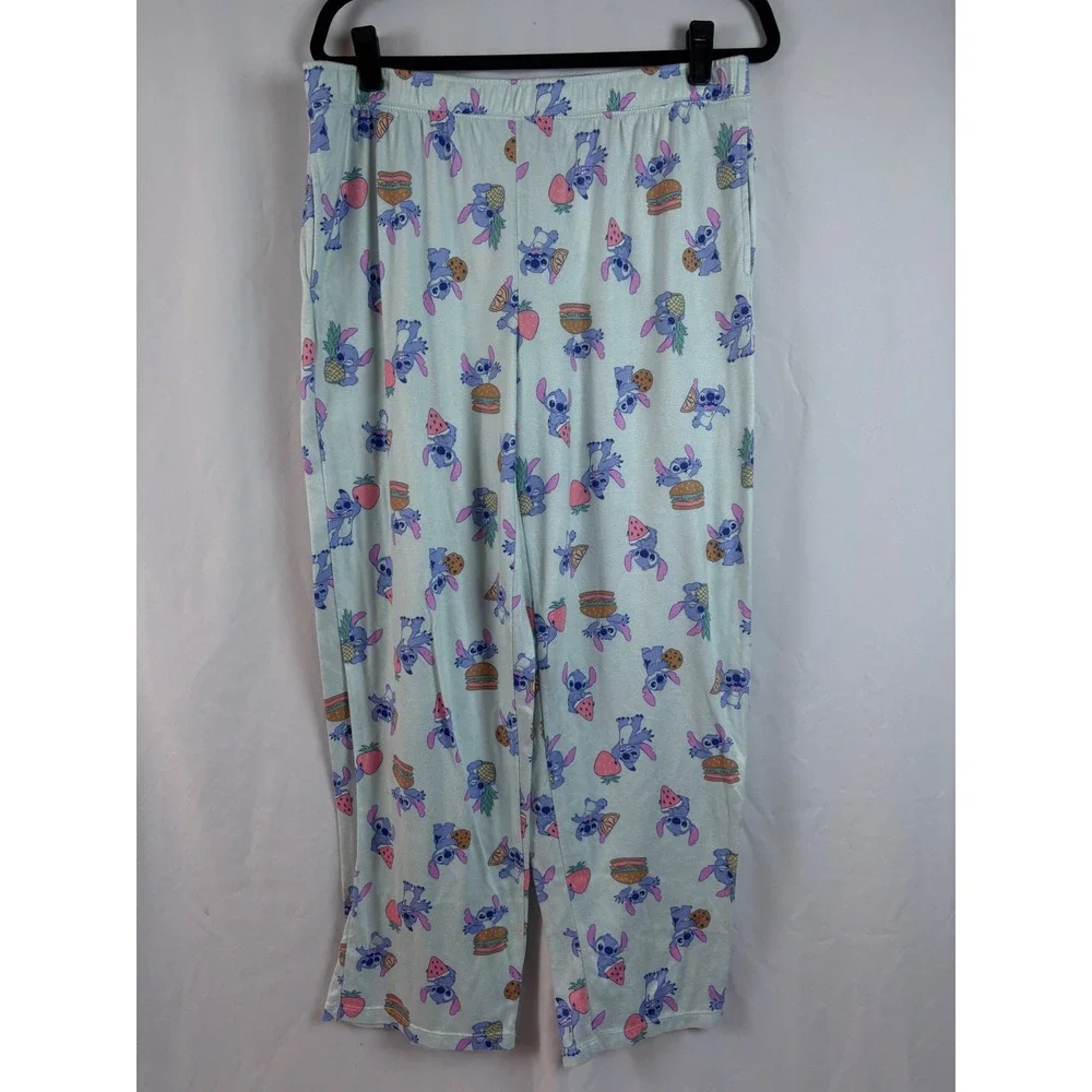 Disney Stitch Pajama Pants Lounge Sleepwear‎ Bottoms Light Blue Cartoon Print - Picture 2 of 8